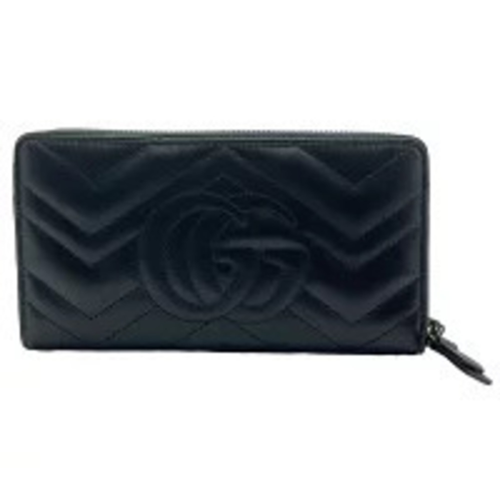 Gucci Around Leather GG Black Zip Wallet Long Double Black